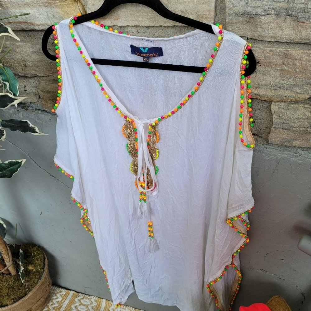 Kareena's Summer Tassel Cover Up Dress Neon Beads